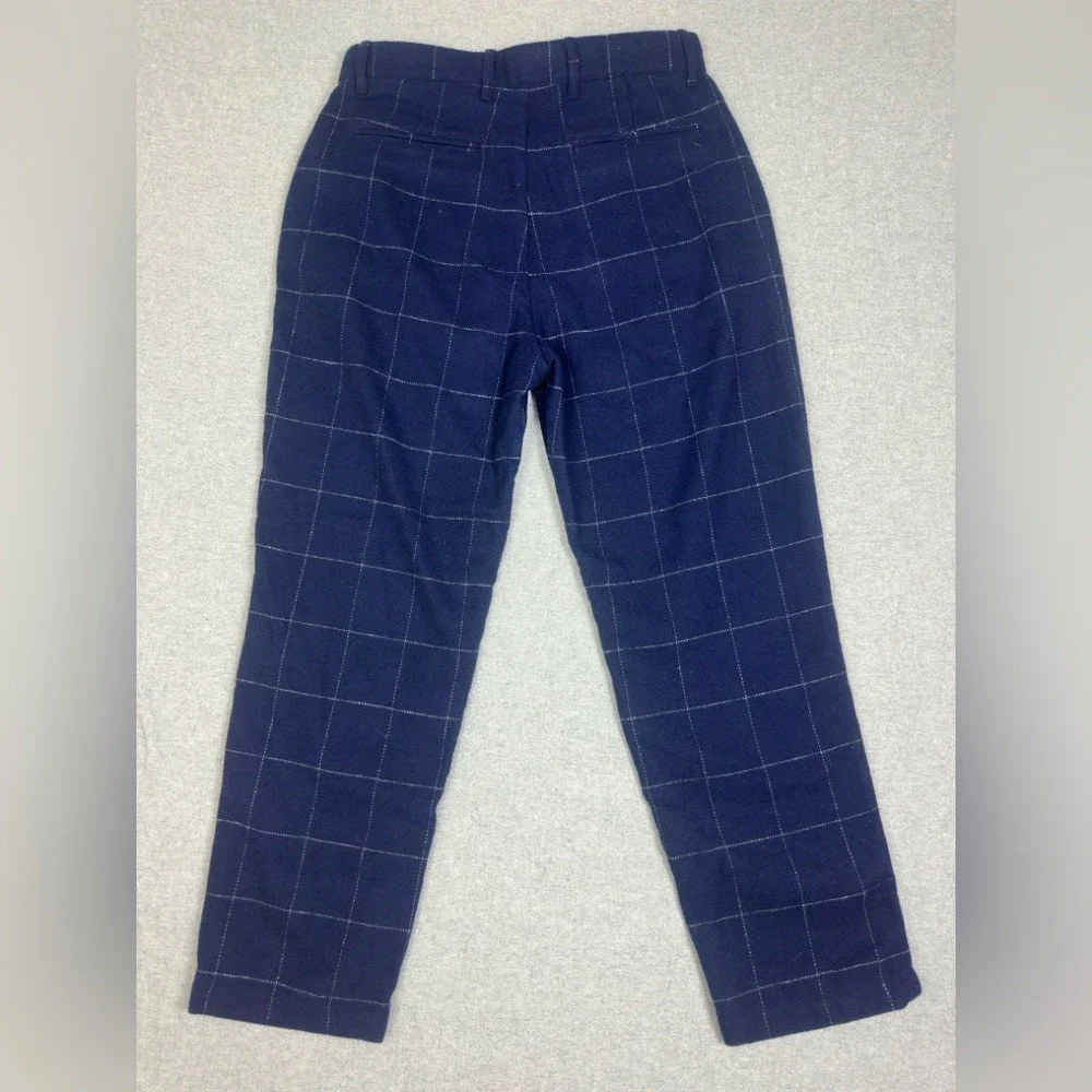 Gap Wool Blend Pants Mens 31 Navy Relaxed Taper Windowpane Plaid Academia Preppy